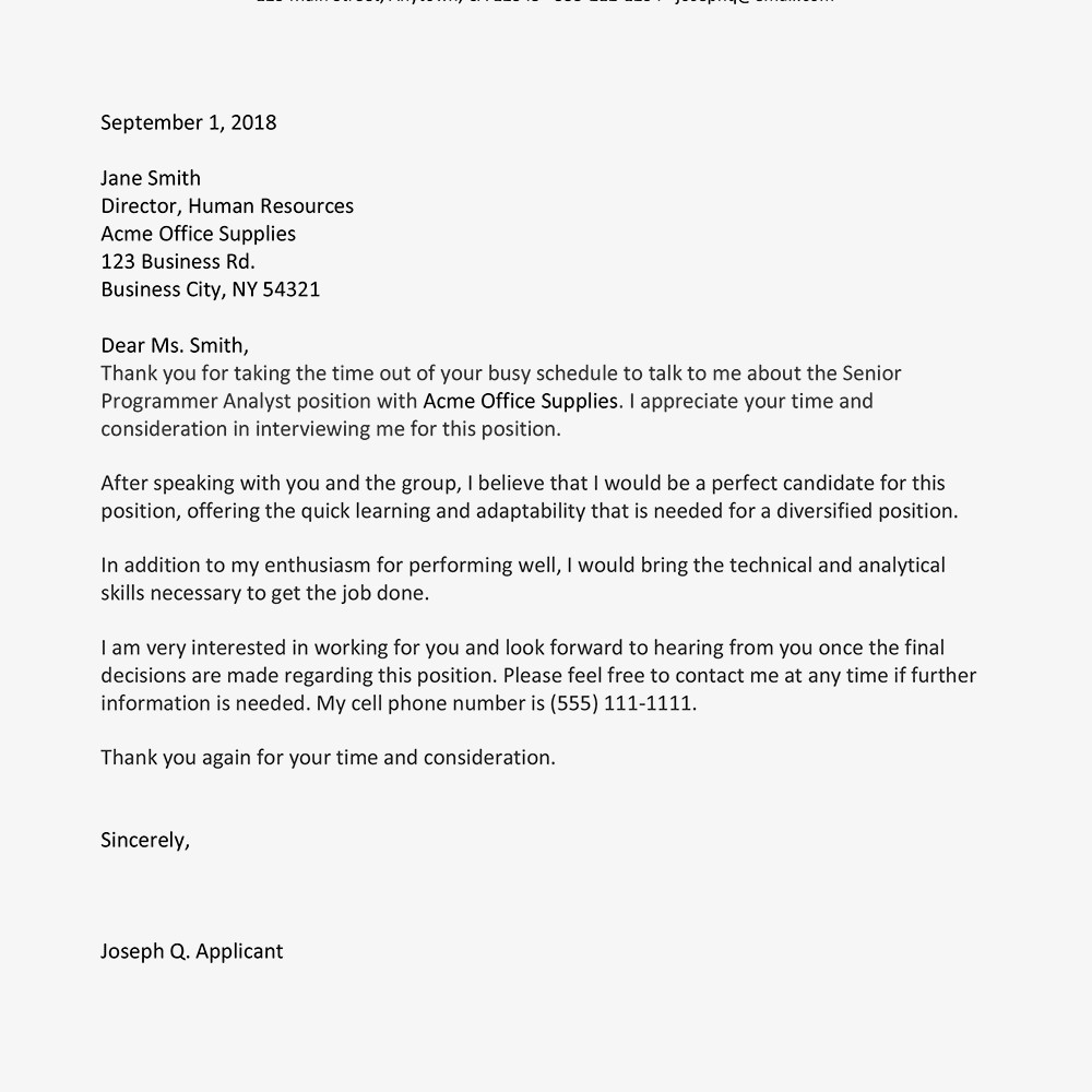 Sample Job Interview Follow Up Letter Email Document After Phone