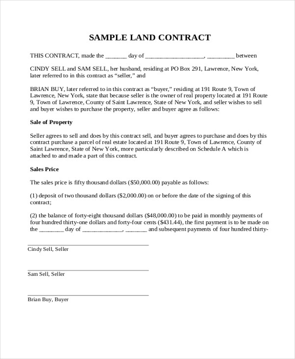 Sample Land Contract Form 8 Free Documents In PDF Doc Document Sale Agreement