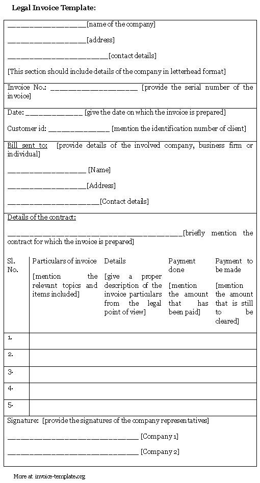 Sample Legal Invoice Template Templates Document Word