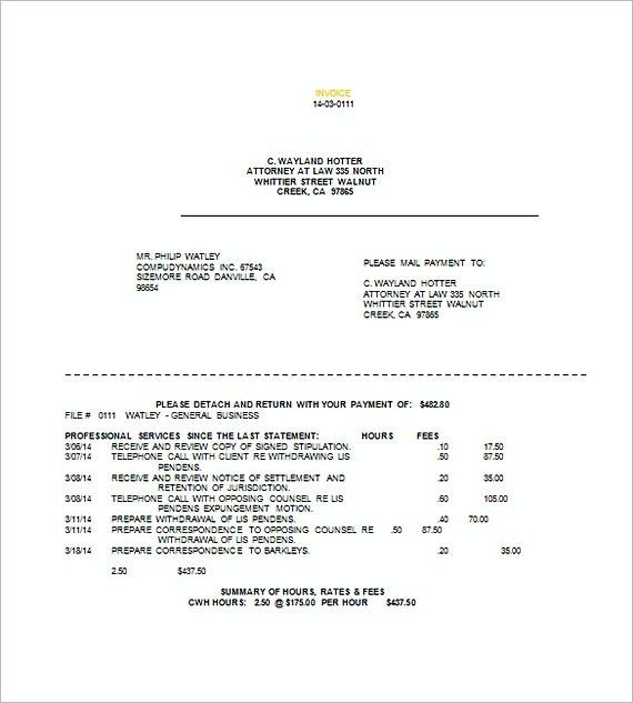 Sample Legal Invoice Templates Attorney Template What To Document