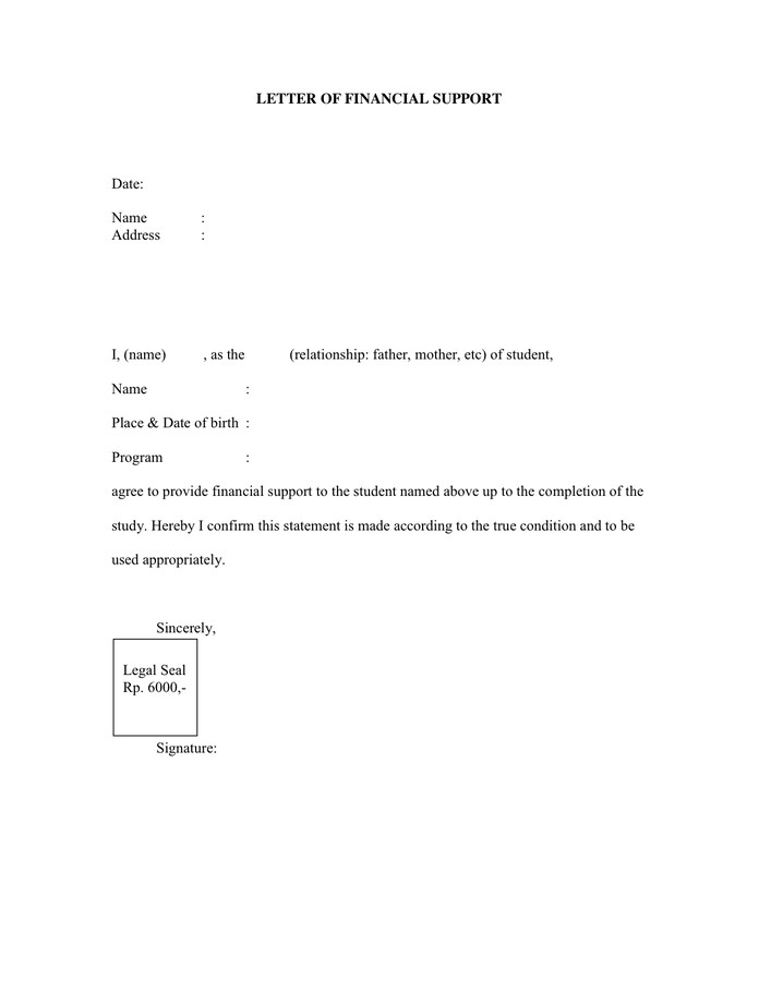 SAMPLE LETTER OF FINANCIAL SUPPORT PDF DOC Page 1 Of Letter Document Financial Support Template