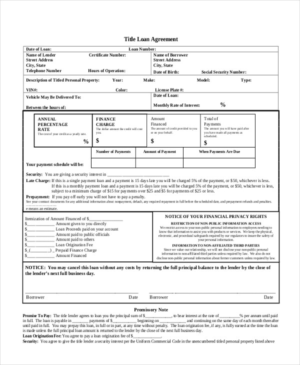 Sample Loan Agreement Form 9 Free Documents In PDF Document Car Financing Template