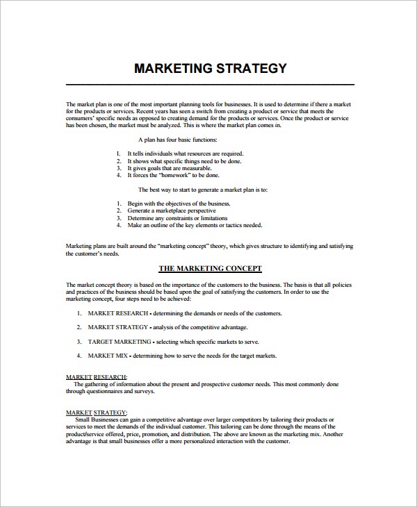 Sample Marketing Strategy Template 7 Free Documents Download In Document Example Of Plan For Small Business