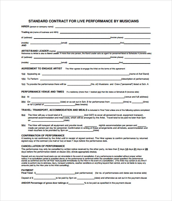Sample Music Contract Template 15 Free Documents In PDF Word Document Band