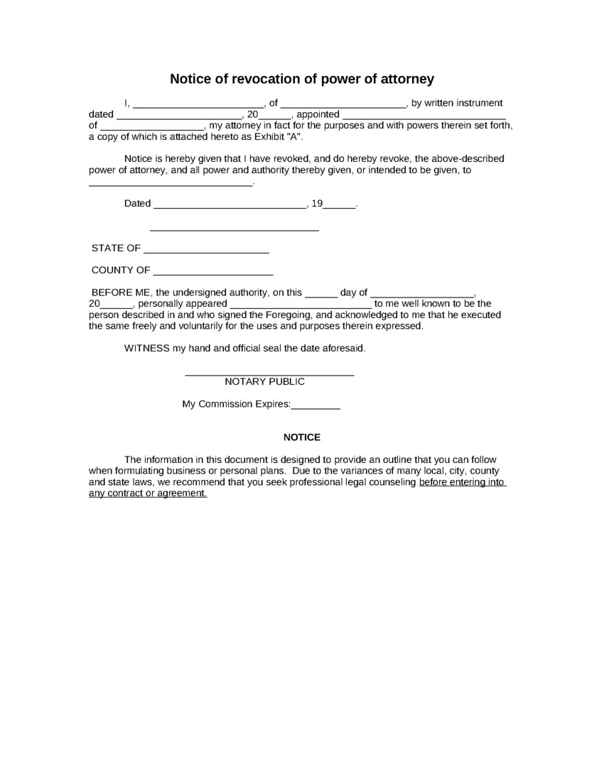 Sample Notice Of Revocation Power Attorney Form 8ws