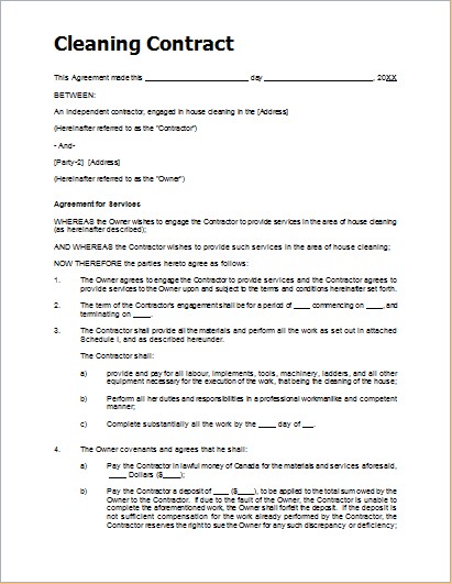 Sample Of Cleaning Contract Tier Crewpulse Co Document Janitorial Contracts Templates