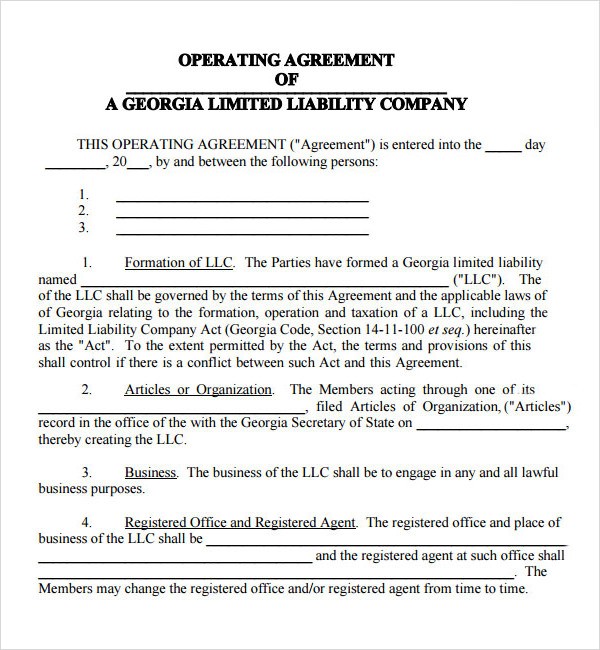 Sample Operating Agreement Com Document