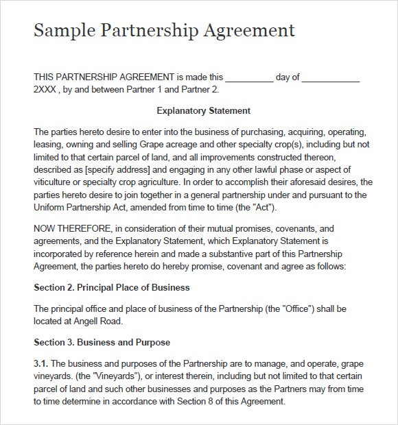 Sample Partnership Agreement 7 Documents In PDF Word Document Simple Template