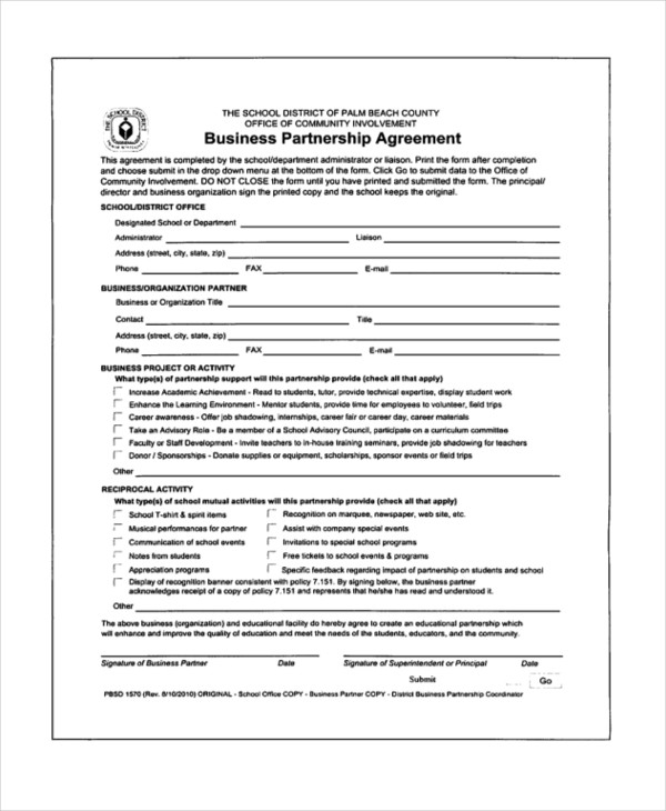 Sample Partnership Agreement Form 12 Free S In PDF