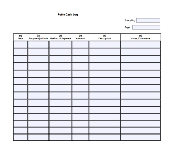 Sample Petty Cash Log Template 8 Free Documents In PDF Word Document Spreadsheet