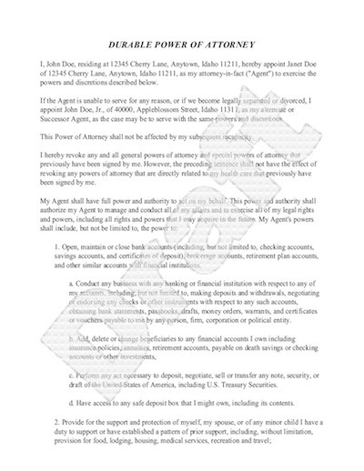Sample Power Of Attorney Form Free Letter