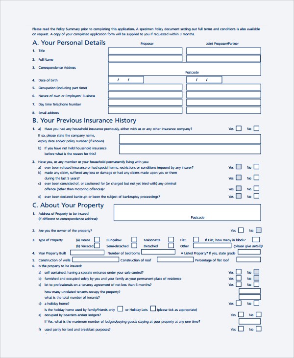 Sample Proposal Form 7 Documents In PDF Word Document Home Insurance
