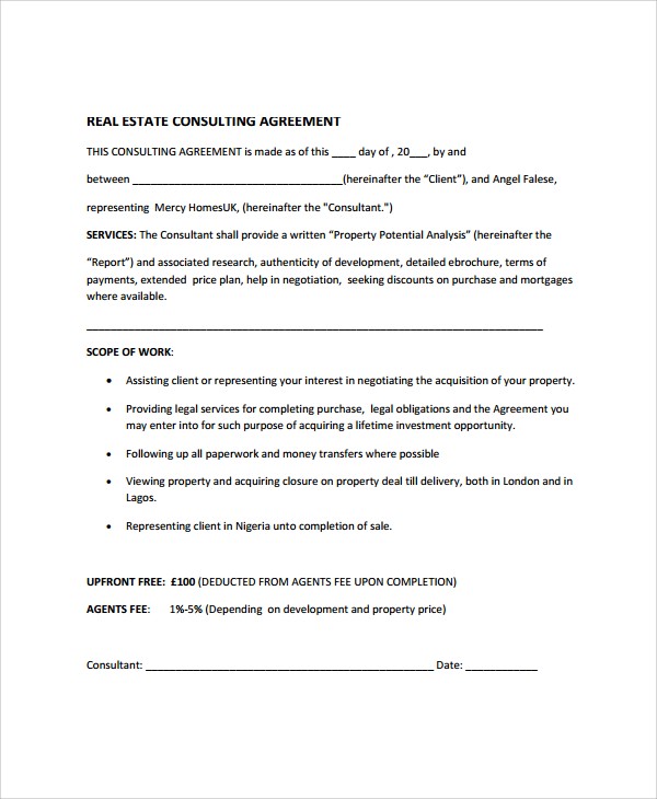 Sample Real Estate Consulting Agreement S 8 Free Document Advisory