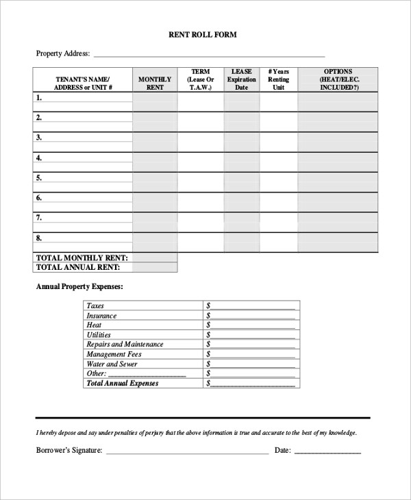 Sample Rent Roll Forms 10 Free Documents In PDF Xls Document Apartment Template