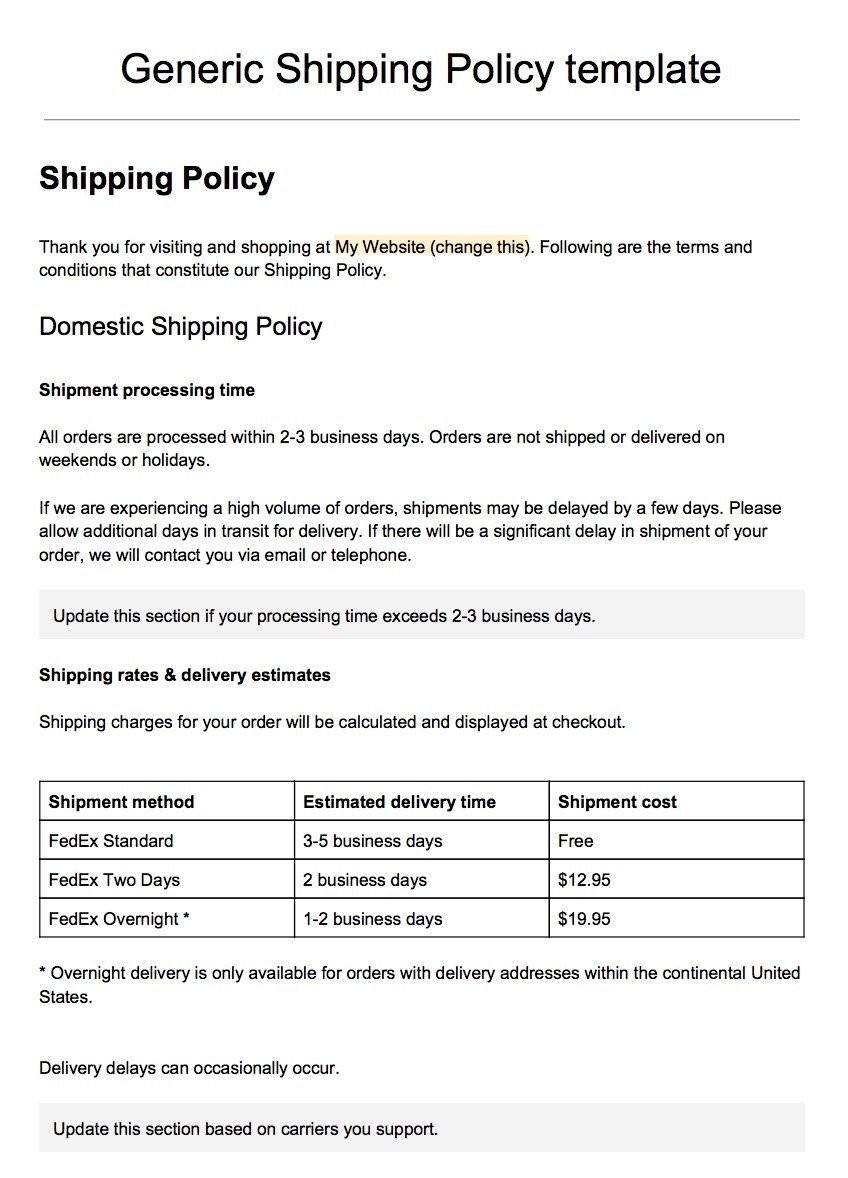 Sample Shipping Policy Template TermsFeed Document Contract