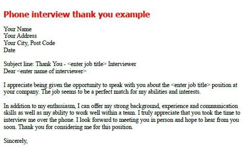 Sample Thank You Email After Phone Interview Co