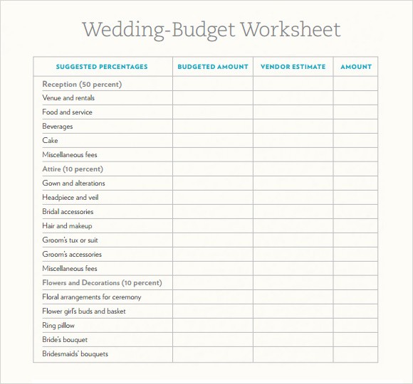 Sample Wedding Budget 5 Documents In Word Excel PDF Document Printable