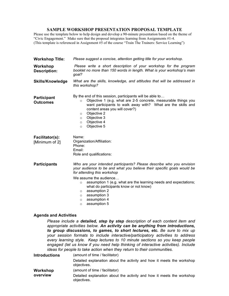 SAMPLE WORKSHOP PRESENTATION PROPOSAL TEMPLATE Document Workshop Proposal Sample