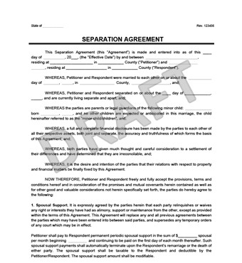 Separation Agreement Form Create A Free Document Template Nc
