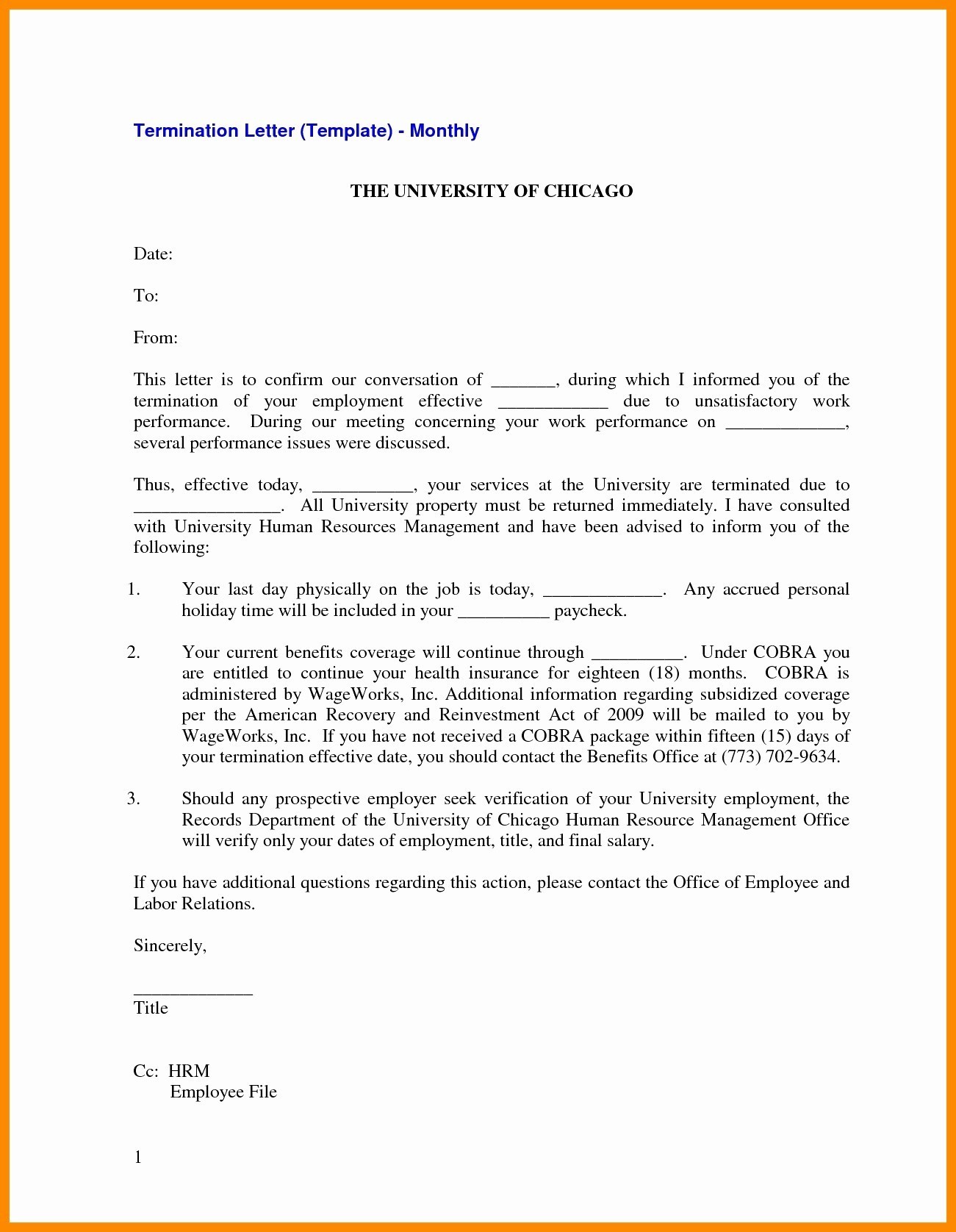 Separation Letter To Employee Template Examples Document Example
