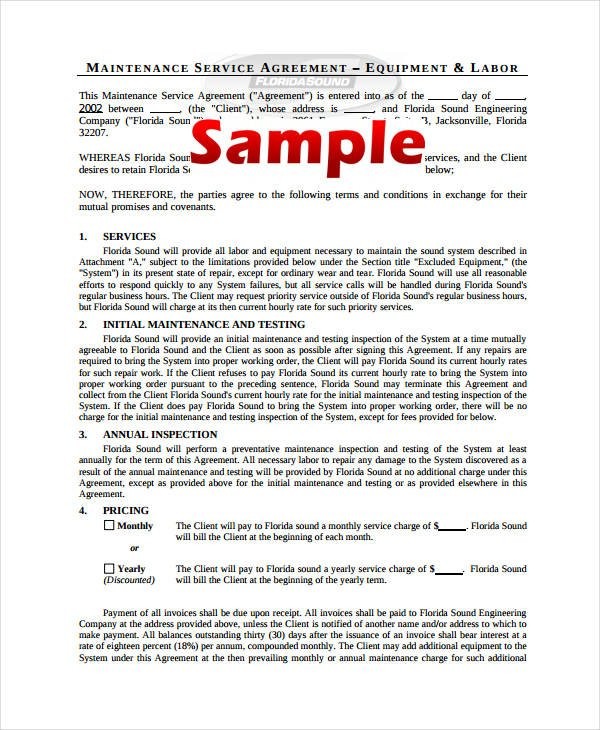 Service Agreement 9 Free PDF Word Documents Download Document