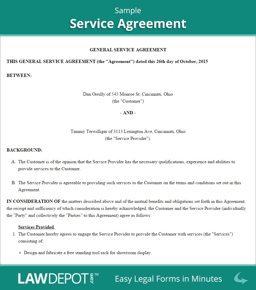 Service Agreement Form Free Contract Template US LawDepot Document
