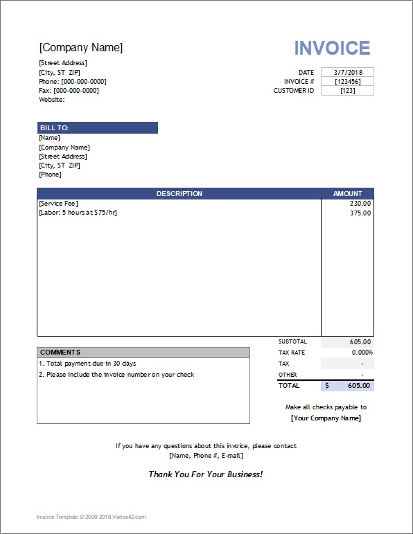 Service Invoice Template For Consultants And Providers Document Sample Accounting Services