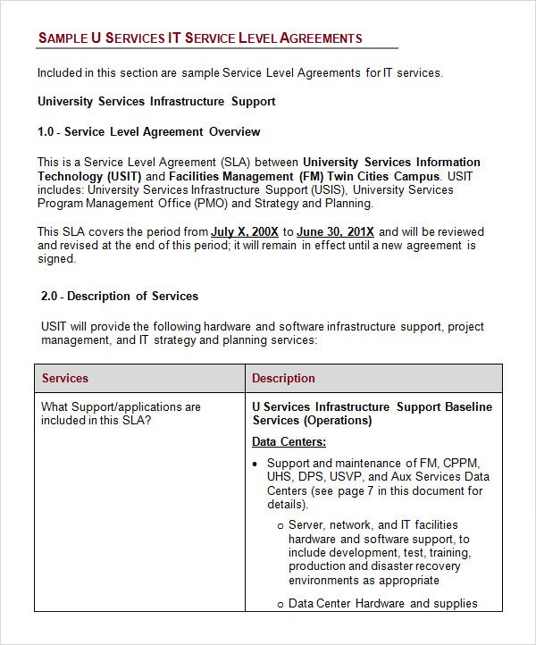 Service Level Agreement 14 Download Free Documents In PDF Word Document Sample For Information