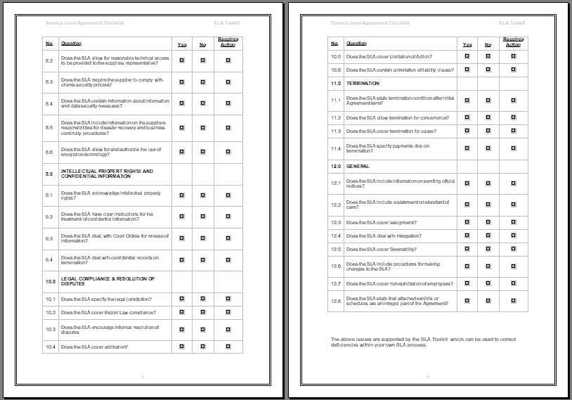 Service Level Agreement And SLA Audit Guide Sample Checklist Page 2 Document Managed Services Sla