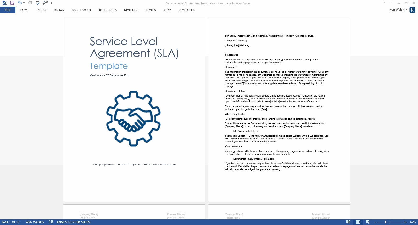 Service Level Agreement SLA Template MS Word Excel Templates Document Format