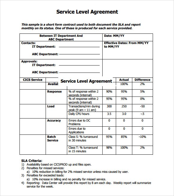 Service Level Agreement Template Gtld World Congress Document Format