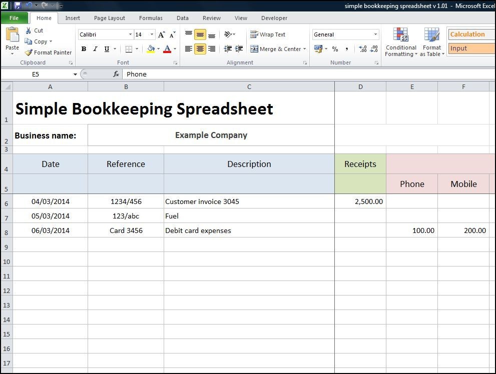 Simple Bookkeeping Spreadsheet Accounting Pinterest Document