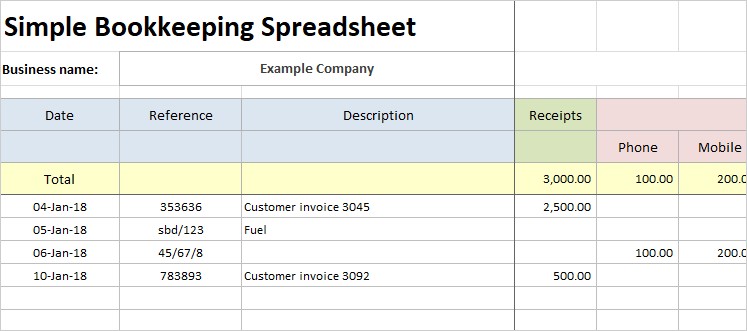Simple Bookkeeping Spreadsheet Double Entry Document Accounting