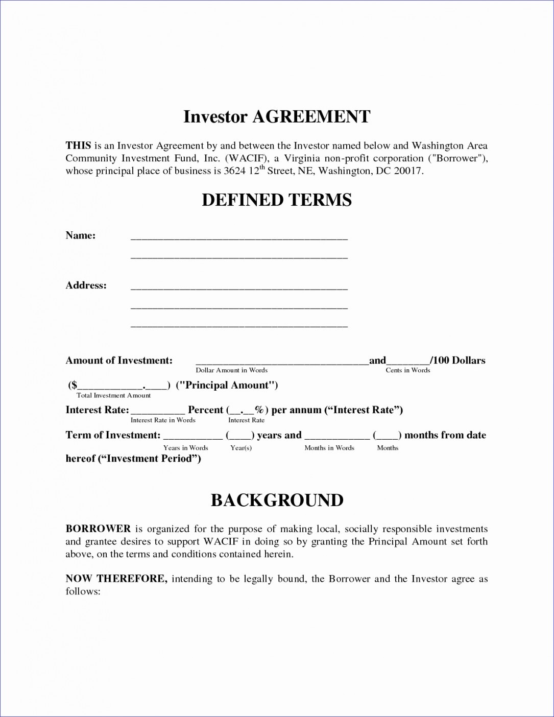 Simple Investment Agreement Template Lostranquillos Document Investors