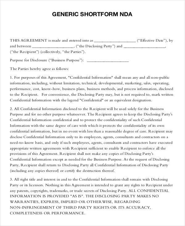 Simple Non Disclosure Agreement Form 13 Free Word PDF Documents Document Generic