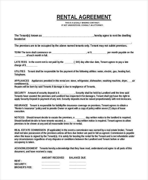 Simple One Page Commercial Rental Agreement PDF Free Download