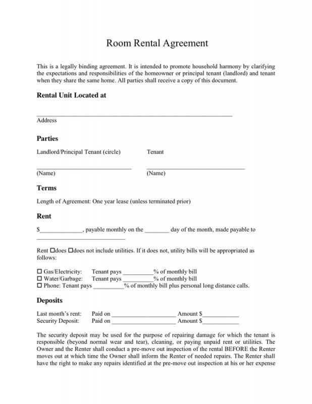Simple One Page Rental Agreement Template Pinterest Room