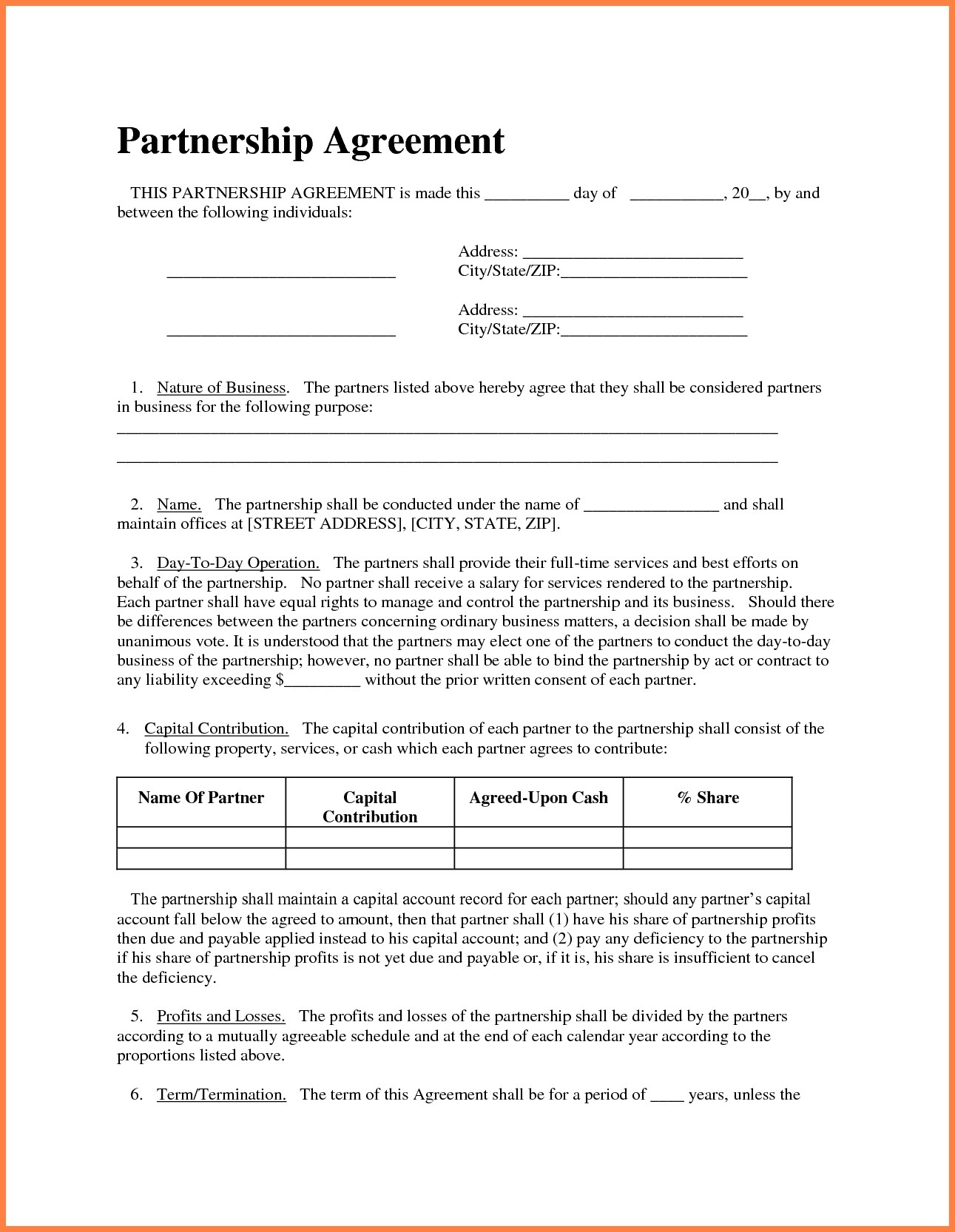 Simple Partnership Agreement Brave100818 Com Document