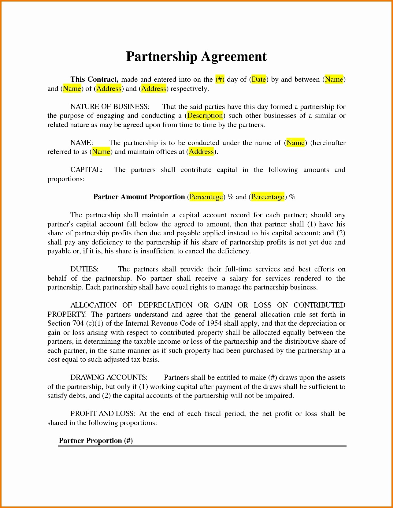 Simple Partnership Agreement Template Word Elegant Free Contract For Document