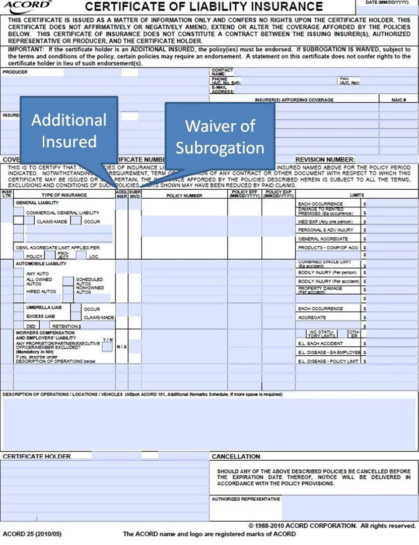 Simply Easier ACORD S 25 Additional Insured And Waiver Document Insurance Accord