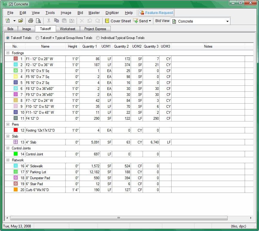 Simsona Takeoff Services On Center All 16 Divisions Covered Document Concrete Spreadsheet