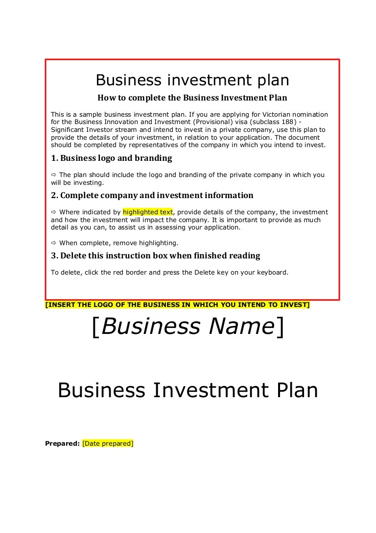 Siv Business Investment Plan Template Document