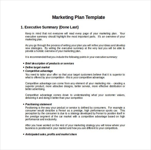 Small Business Marketing Plan Template Writing Document Example Of