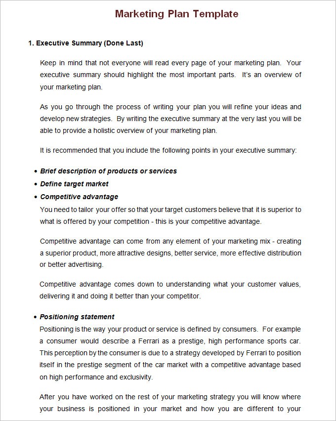 Small Business Marketing Plan Template Writing Document Sample For