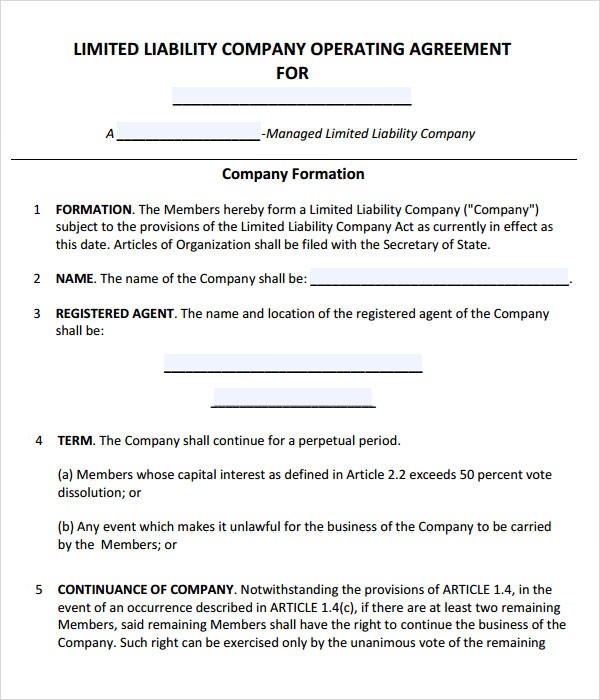 Small Business Operating Agreement Template Choice Image Document