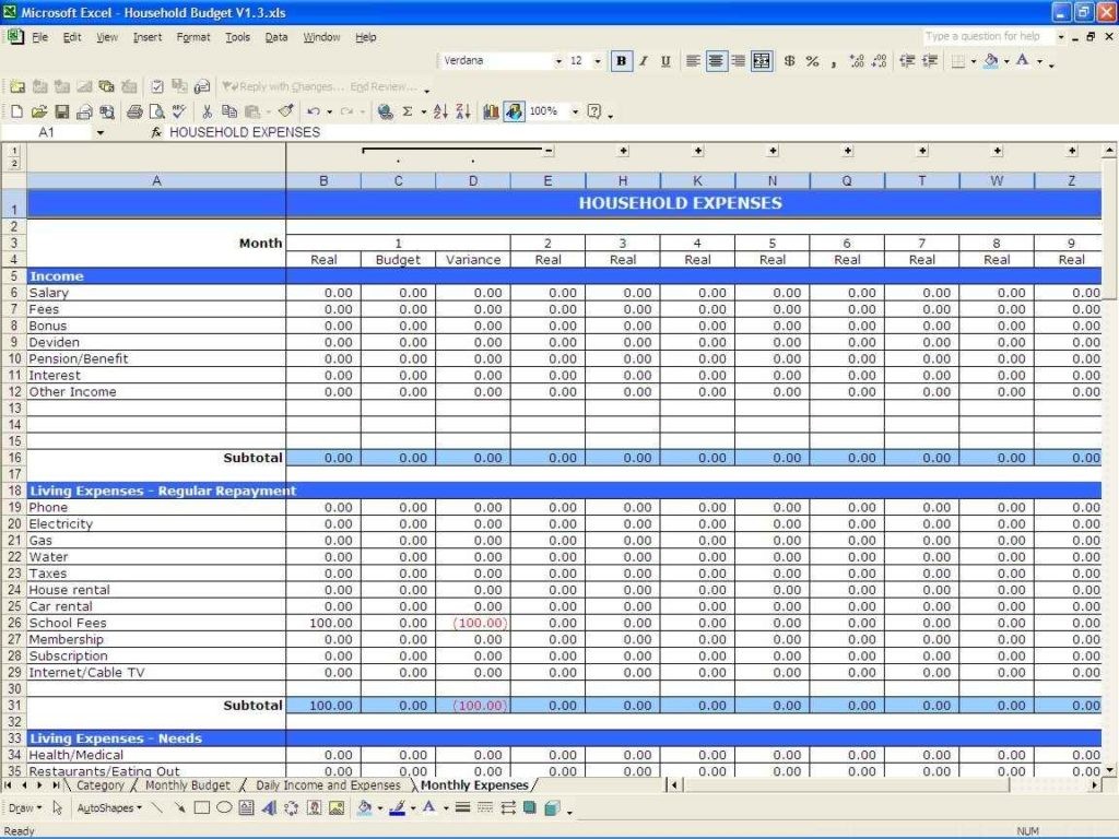 Small Business Spreadsheet For Income And Expenses As Document Expenditure Template