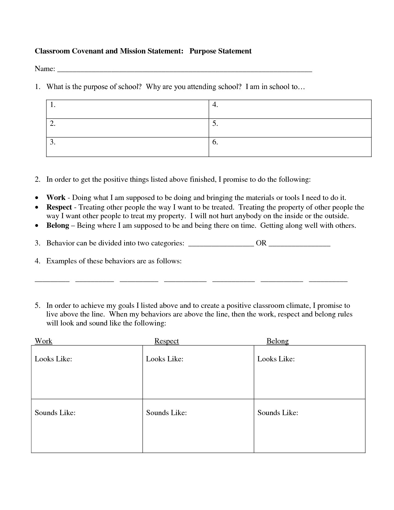 Social Contract Worksheet Template School Counseling Pinterest