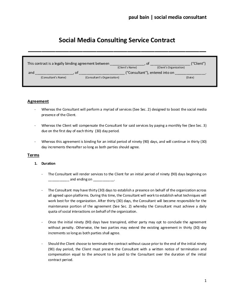 Social Media Consulting Services Contract Document Manager Template