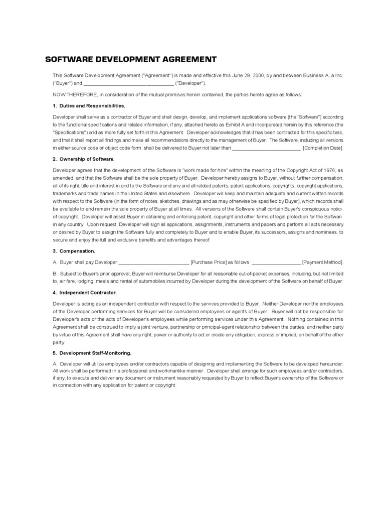 Software Development Contract Template 2 Free Templates In PDF Document