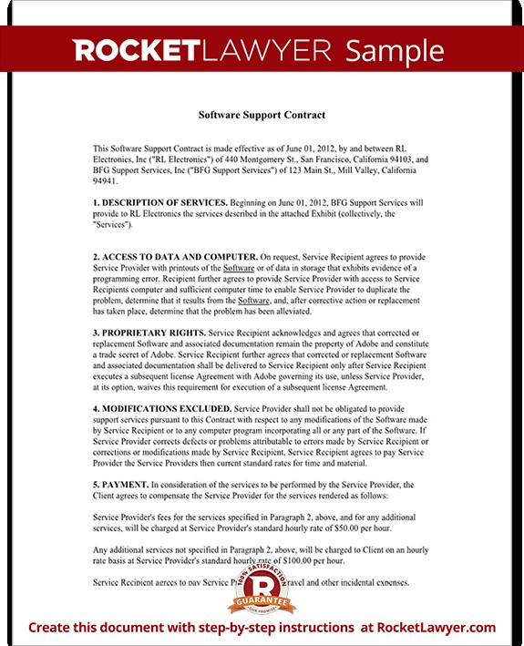 Software Support Contract Agreement Form With Sample Document Template